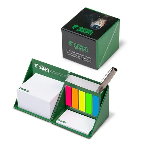 Boîte rigide cube avec blocs-notes adhésifs et marque-pages