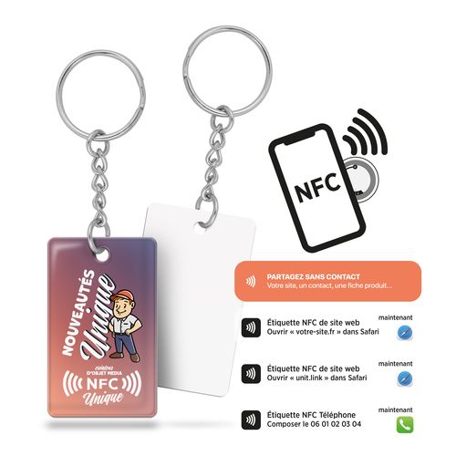 Porte-clés PVC rigide NFC personnalisable - Doming quadri recto/verso