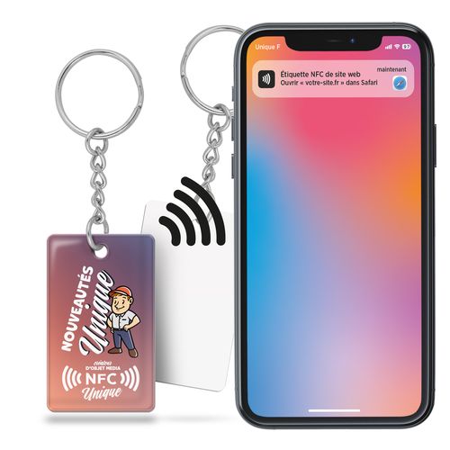 Porte-clés PVC rigide NFC personnalisable - Doming quadri recto/verso