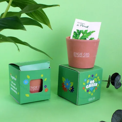 Cube Plantation Personnalisable - Pot Céramique et Graines