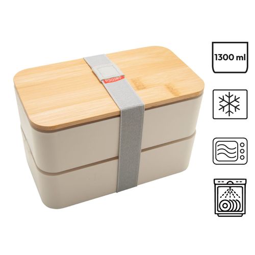 Bento Lunch Box 1,3L Blanc - Couvercle Bambou Personnalisable