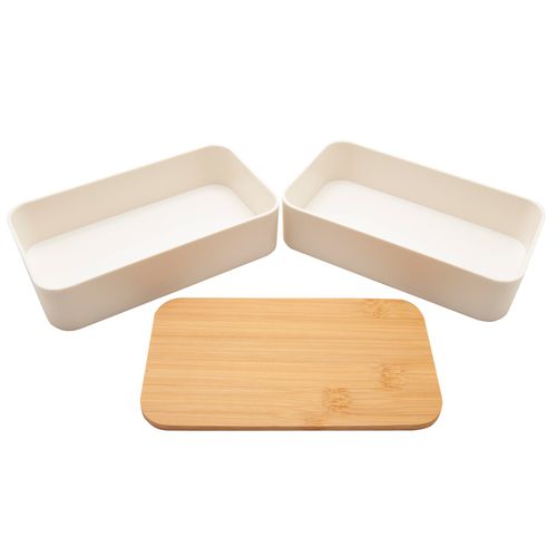 Bento Lunch Box 1,3L Blanc - Couvercle Bambou Personnalisable