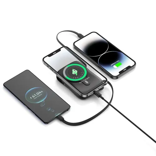 Batterie externe 10000 mAh avec câbles intégrés et induction magnétique