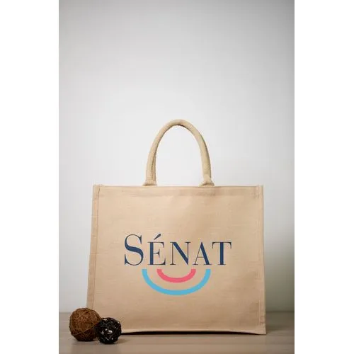 Sac shopping jute et coton avec soufflet - Anses longues 45 cm