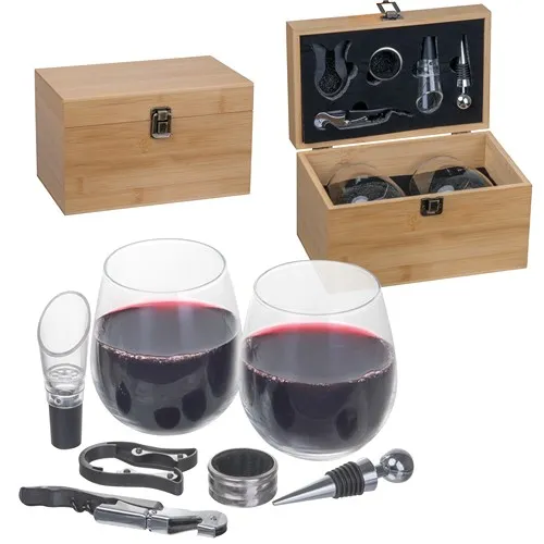 Coffret à Vin Personnalisé en Bambou - Set Complet 6 Accessoires