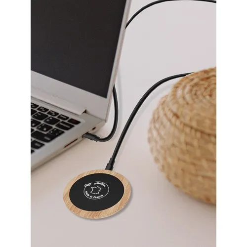 Chargeur à Induction 15W Made in France Bois de Chêne avec Logo Lumineux
