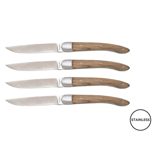 Set de 4 Couteaux de Table Bois d'Olivier - Acier Chirurgical 440