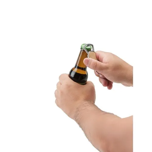 Porte-clés décapsuleur rond bambou et zinc personnalisable