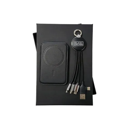 Coffret Cadeau Tech Personnalisé - Portefeuille & Câble Multi-Charge