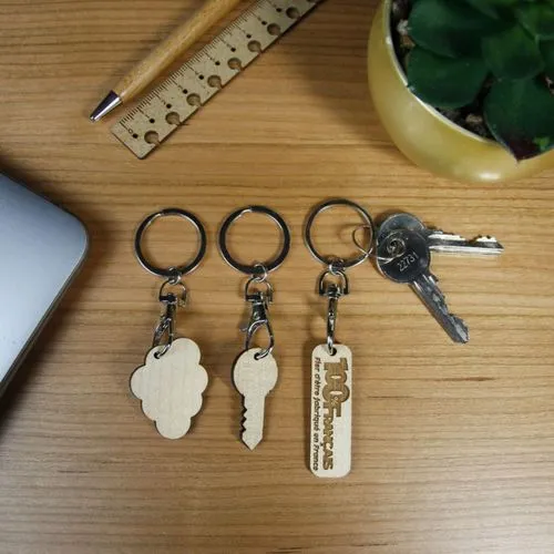 Porte-clés ECO PLAQUE BOIS carré