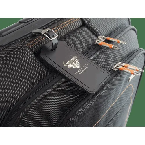 Étiquette de bagage en cuir recyclé personnalisable par sérigraphie