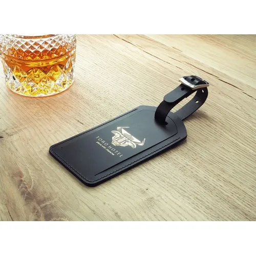 Étiquette de bagage en cuir recyclé personnalisable par sérigraphie