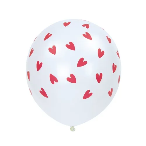 BALLONS DE BAUDRUCHE BLANCS ET COEURS ROUGES X 6