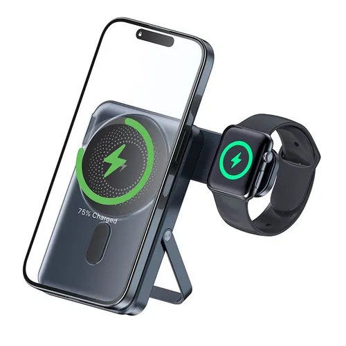 Batterie de secours 10000mah 3en1 avec support et recharge Apple Watch - gris