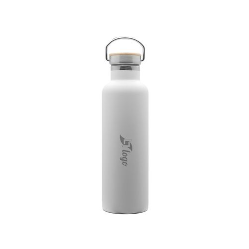 Bouteille Isotherme 750ml Blanc Bambou - Personnalisable