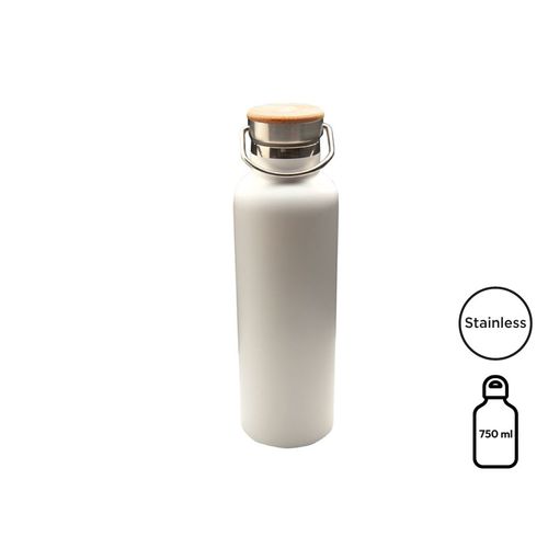 Bouteille Isotherme 750ml Blanc Bambou - Personnalisable