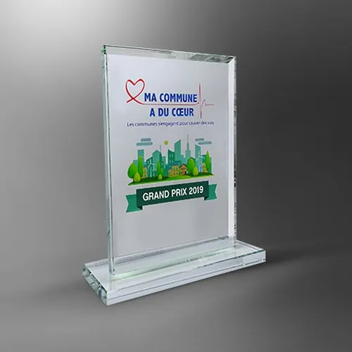 Trophée en Verre Blanc Personnalisable - Gravure Laser et Sérigraphie