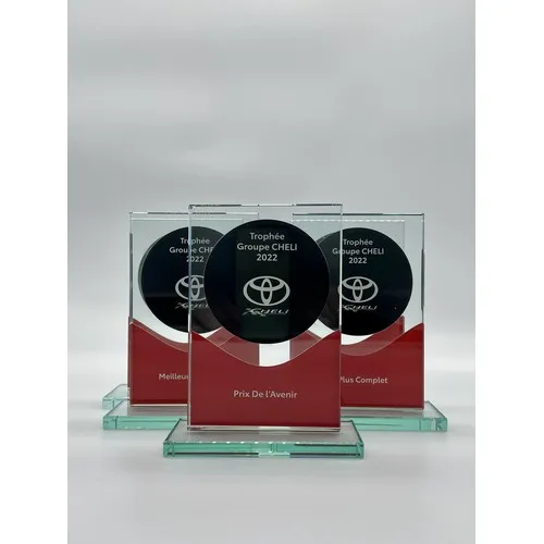 Trophée en Verre Blanc Personnalisable - Gravure Laser et Sérigraphie