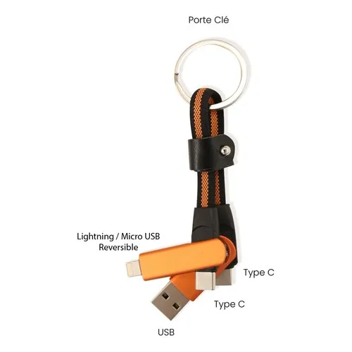 Porte clef cable de charge 5 en 1 en aluminium et Nylon