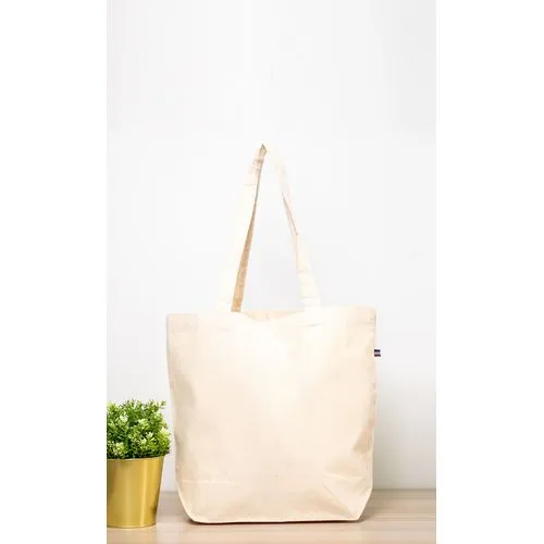 Sac Coton Bio Naturel avec Soufflet - Anses Longues 45x40 cm