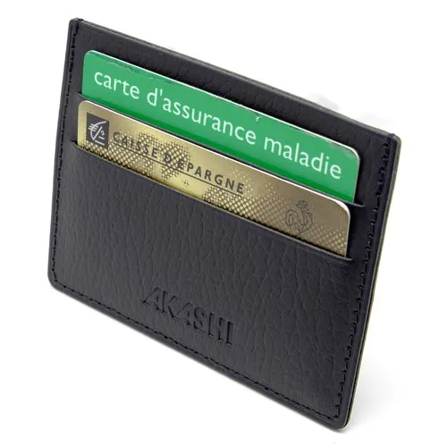 PORTE-CARTES HORIZONTAL AVEC OU SANS ANTI-RFID CUIR RECYCLÉ NOIR - MADE IN EUROPE