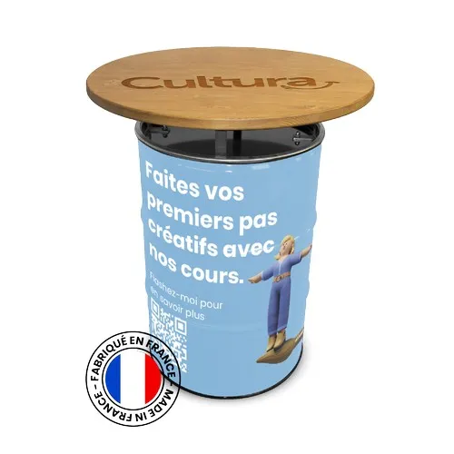 Table Haute Baril 200L Personnalisable - Plateau Bois et Acier