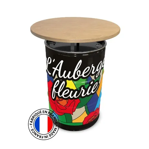 Table Haute Baril 200L Personnalisable - Plateau Bois et Acier