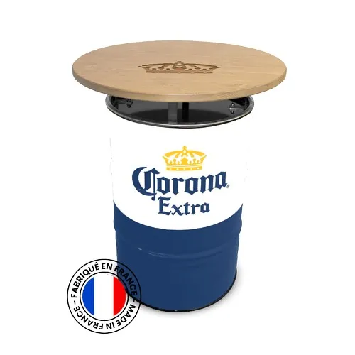 Table Haute Baril 200L Personnalisable - Plateau Bois et Acier