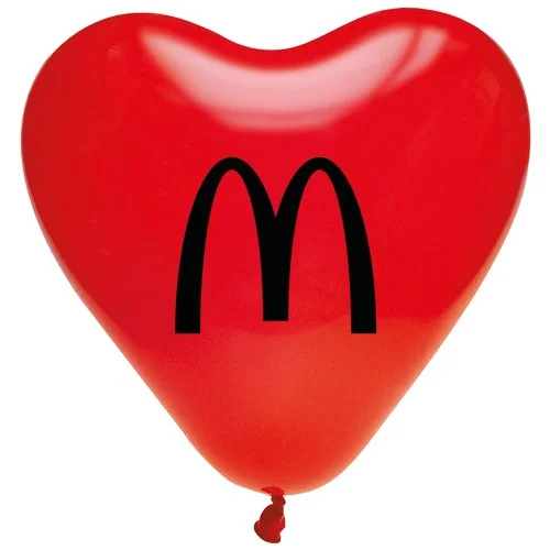 Ballons publicitaires forme CŒUR envergure 35cm imprimés sur 1 face en 1 couleur, par sérigraphie
