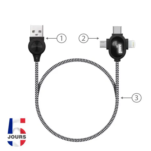 CABLE LED 3EN1 TRANFERT ET CHARGE **