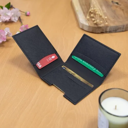 PORTE CARTE VOLET EN SIMILI-CUIR NOIR GRAINE - MADE IN EUROPE
