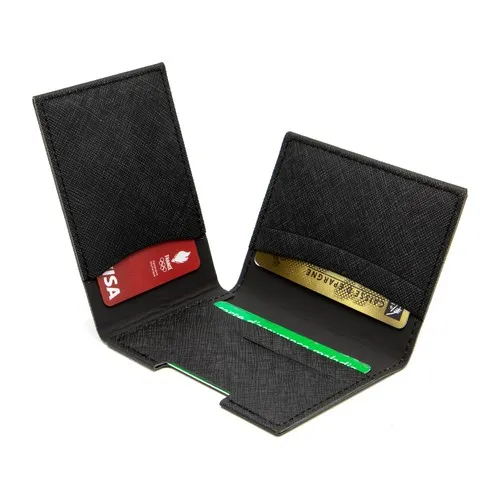 PORTE CARTE VOLET EN SIMILI-CUIR NOIR GRAINE - MADE IN EUROPE