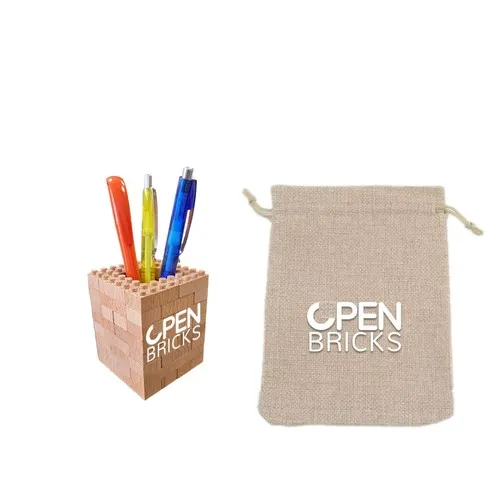Boîte à stylo de briques de construction en bois (51 pièces, imprimé recto-verso)