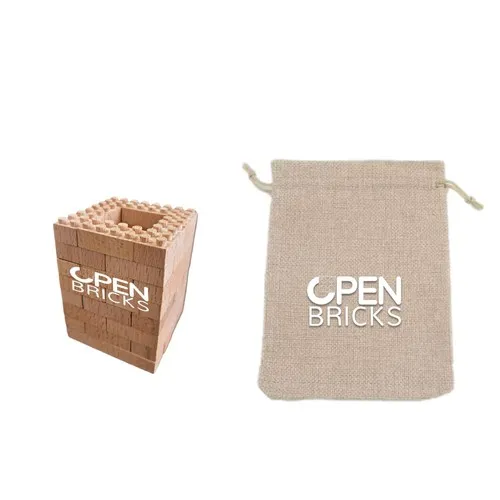 Boîte à stylo de briques de construction en bois (51 pièces, imprimé recto-verso)