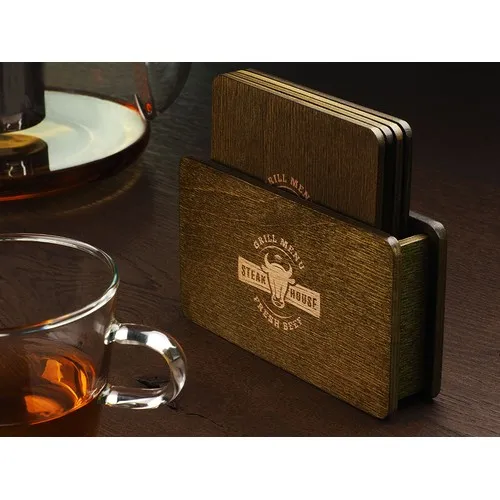 Boîte en bois avec 4 sous-verres