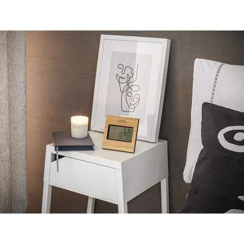 BROMLEY. Station météo de bureau avec écran LCD en ABS et bambou