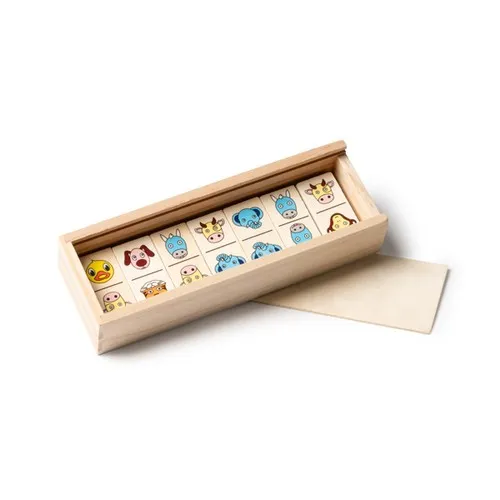 Jeu de Dominos en Bois 28 Pièces Motifs Animaux Personnalisable