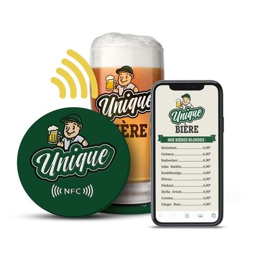 Sous-verre bois NFC personnalisable - Technologie interactive