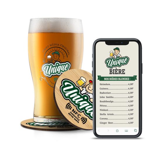 Sous-verre bois NFC personnalisable - Technologie interactive