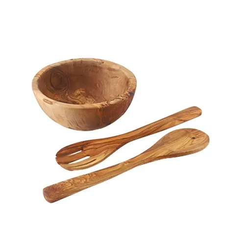 Saladier en Bois d'Olivier avec Couverts Personnalisables