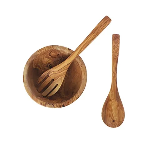 Saladier en Bois d'Olivier avec Couverts Personnalisables