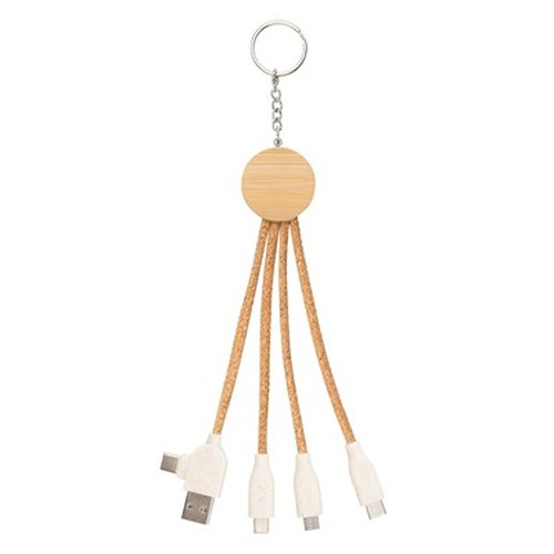 Porte-clés câble de charge 5 en 1 liège et bambou personnalisable