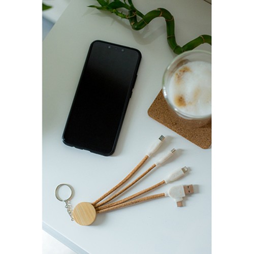 Porte-clés câble de charge 5 en 1 liège et bambou personnalisable
