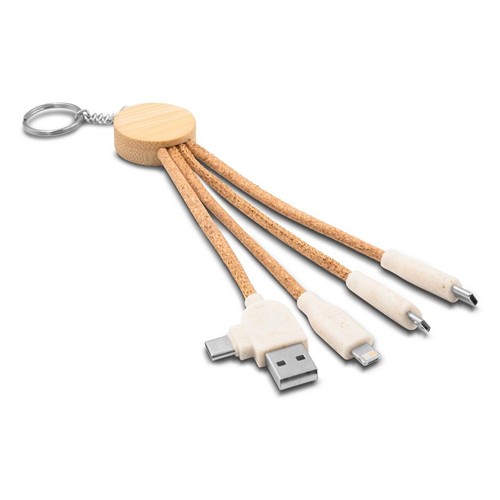 Porte-clés câble de charge 5 en 1 liège et bambou personnalisable