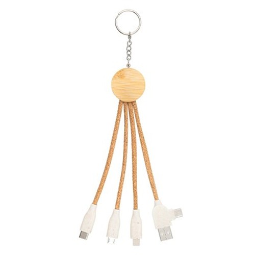 Porte-clés câble de charge 5 en 1 liège et bambou personnalisable