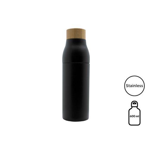 Bouteille isotherme 600ml dévissable, bouchon bambou personnalisable