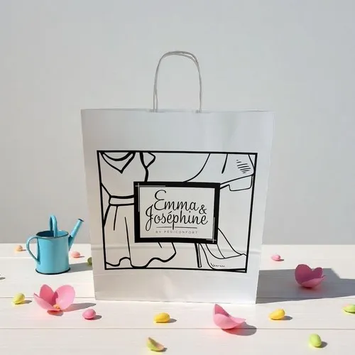 PAPIER KRAFT BLANC POIGNEE TORSADEE - MODELE SHOPPING