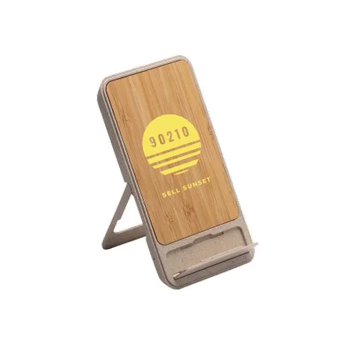 Chargeur sans fil 10W bambou et liège avec support smartphone