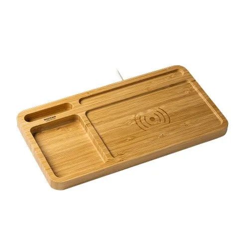 Chargeur sans fil 10W bambou et liège avec support smartphone