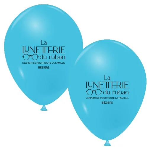 Ballons publicitaires diamètre 23cm imprimés sur 2 faces en 1 couleur, par sérigraphie
